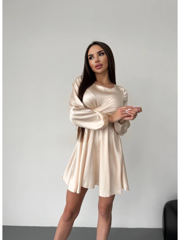 Шовкова сукня міні бежевого кольору 36049