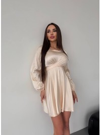 Шовкова сукня міні бежевого кольору 36049