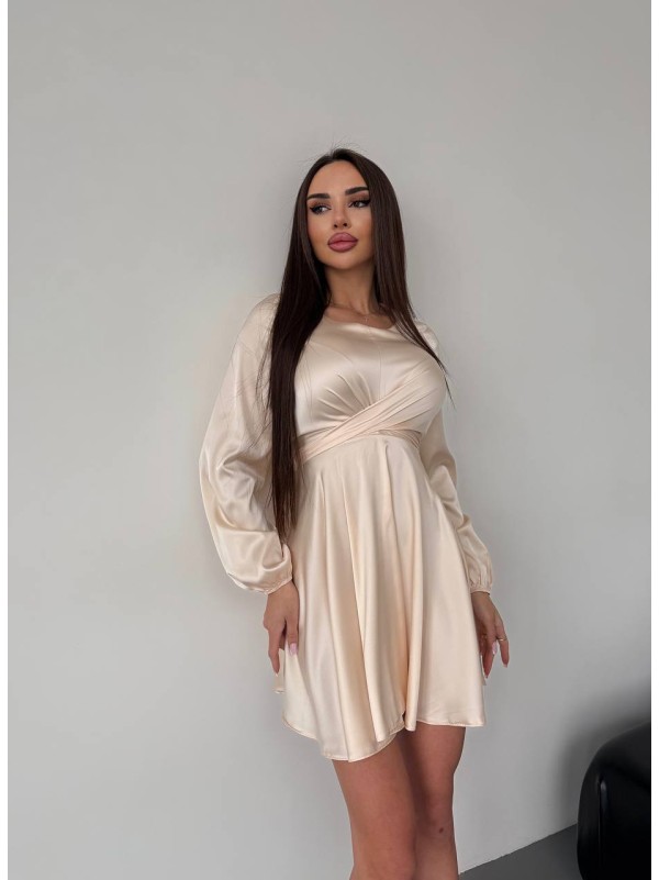 Шовкова сукня міні бежевого кольору 36049