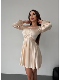 Шовкова сукня міні бежевого кольору 36049