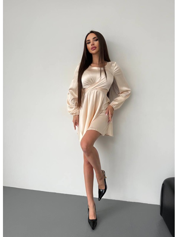 Шовкова сукня міні бежевого кольору 36049