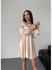 Шовкова сукня міні бежевого кольору 36049