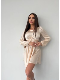 Шовкова сукня міні бежевого кольору 36049