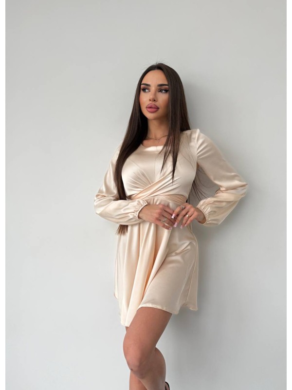 Шовкова сукня міні бежевого кольору 36049