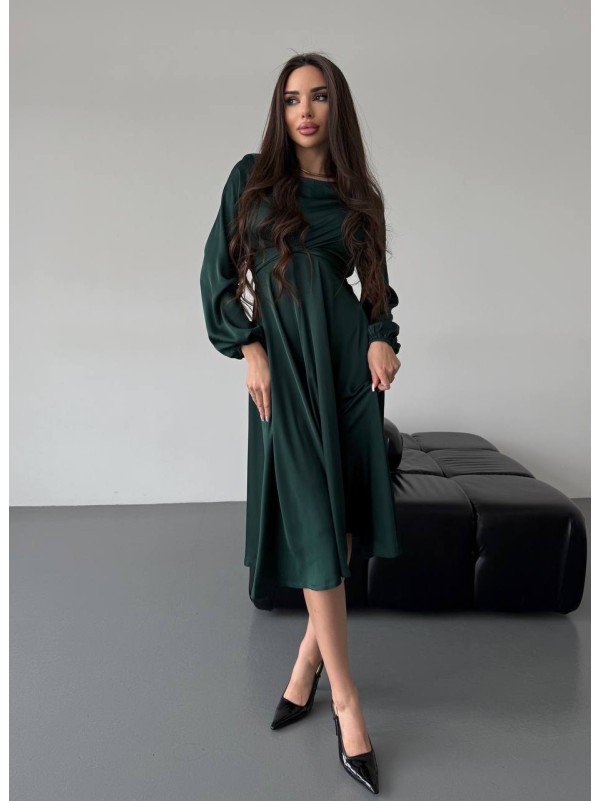 Шовкова сукня міді зеленого кольору 36050