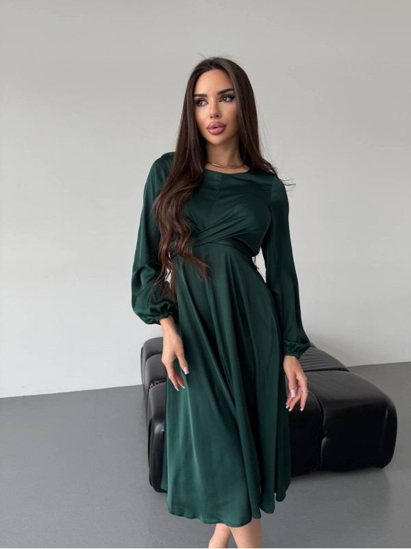 Шовкова сукня міді зеленого кольору 36050