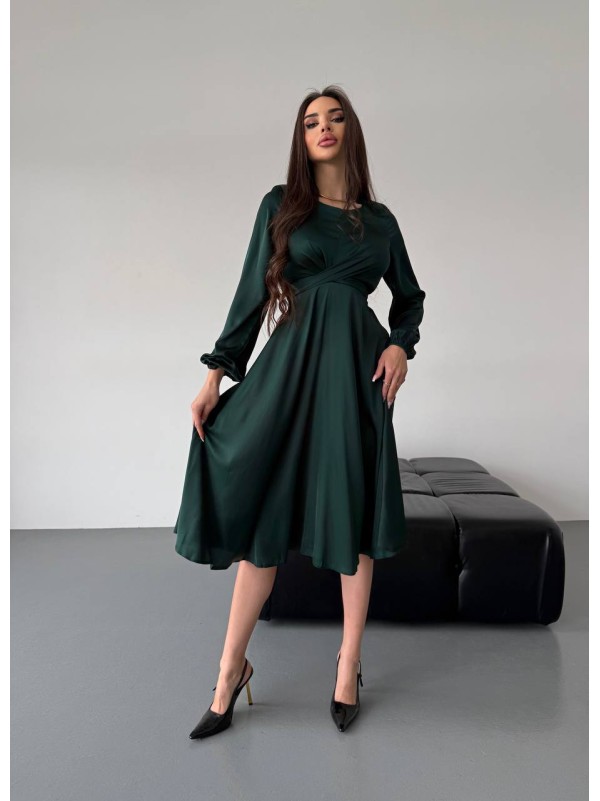 Шовкова сукня міді зеленого кольору 36050