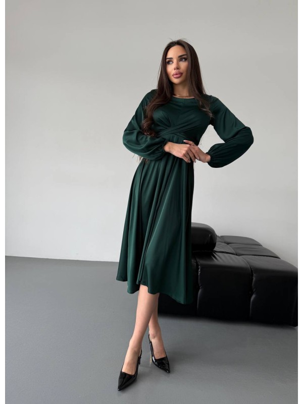 Шовкова сукня міді зеленого кольору 36050