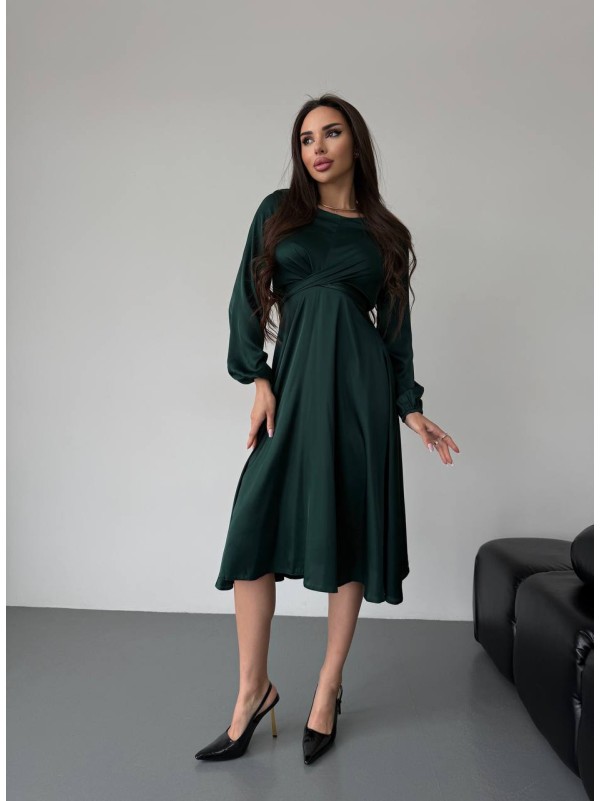 Шовкова сукня міді зеленого кольору 36050