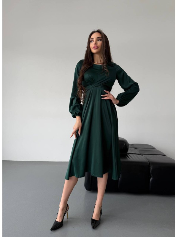 Шовкова сукня міді зеленого кольору 36050