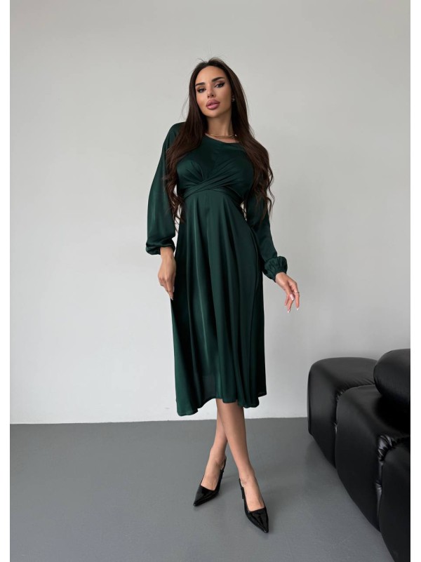 Шовкова сукня міді зеленого кольору 36050