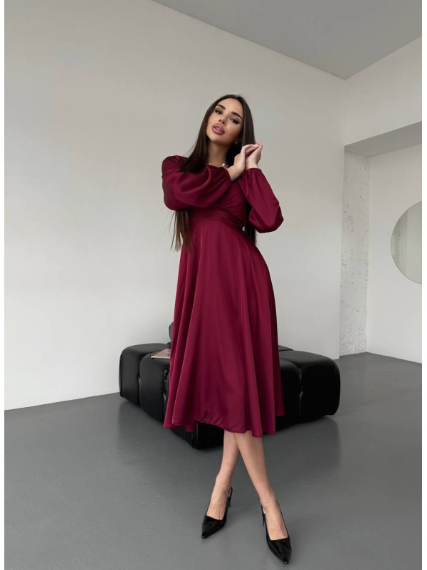 Шовкова сукня міді бордового кольору 36051
