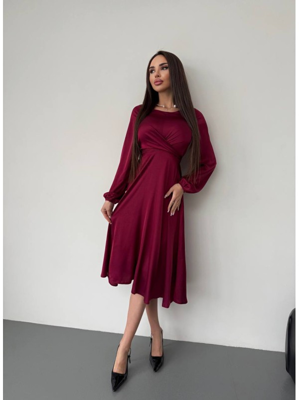 Шовкова сукня міді бордового кольору 36051