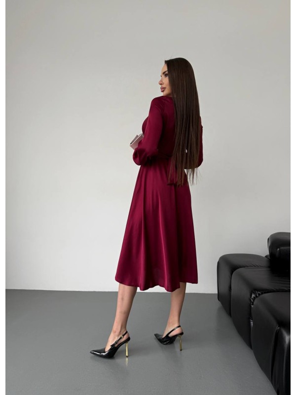 Шовкова сукня міді бордового кольору 36051