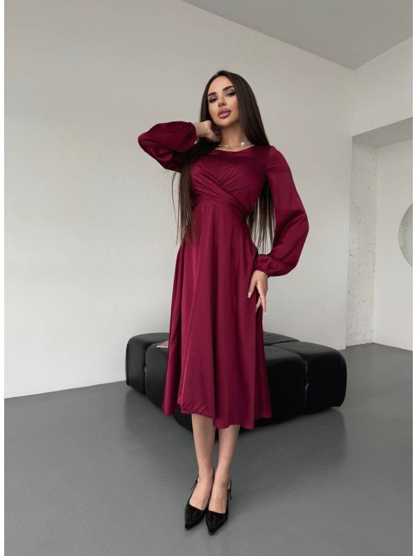 Шовкова сукня міді бордового кольору 36051
