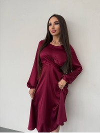Шовкова сукня міді бордового кольору 36051