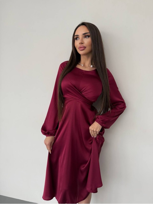 Шовкова сукня міді бордового кольору 36051
