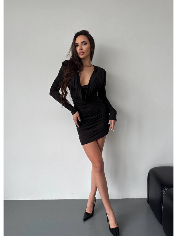 Сукня міні з вираженним декольте чорного кольору 36052