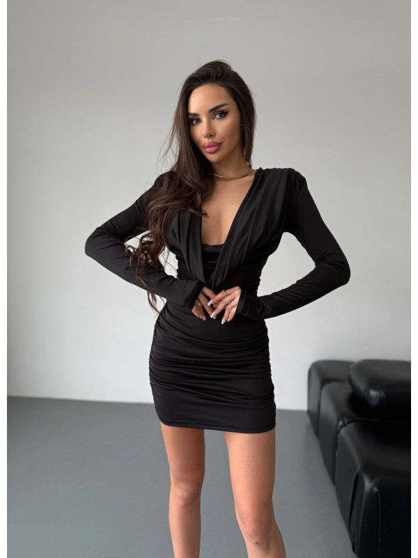 Сукня міні з вираженним декольте чорного кольору 36052