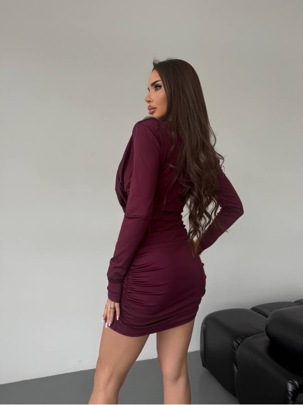 Сукня міні з вираженним декольте бордовго кольору 36053