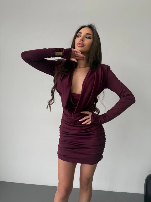 Сукня міні з вираженним декольте бордовго кольору 36053