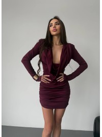 Сукня міні з вираженним декольте бордовго кольору 36053