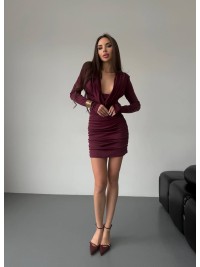 Сукня міні з вираженним декольте бордовго кольору 36053