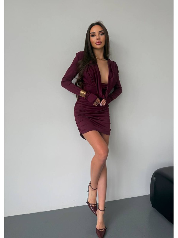 Сукня міні з вираженним декольте бордовго кольору 36053