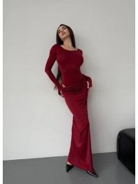 Жіночий вечірній костюм (боді+спідниця максі) бордового кольору 36054