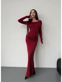 Жіночий вечірній костюм (боді+спідниця максі) бордового кольору 36054