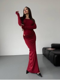 Жіночий вечірній костюм (боді+спідниця максі) бордового кольору 36054