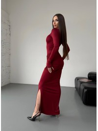Жіночий вечірній костюм (боді+спідниця максі) бордового кольору 36054