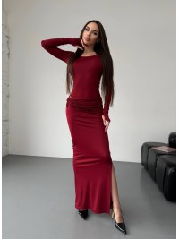 Жіночий вечірній костюм (боді+спідниця максі) бордового кольору 36054