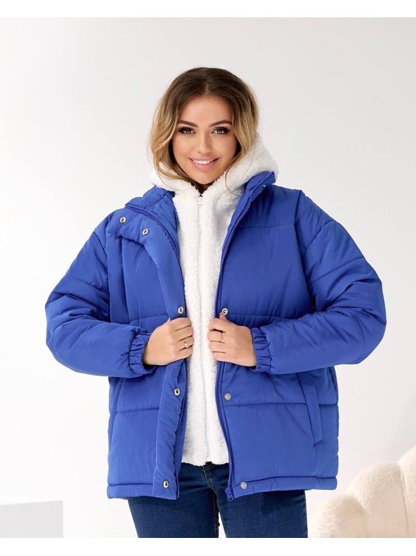 Жіноча зимова куртка синього кольору 36061