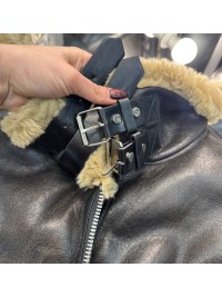 Жіноча вкорочена дублянка з еко-шкiри коричневого кольору 36065