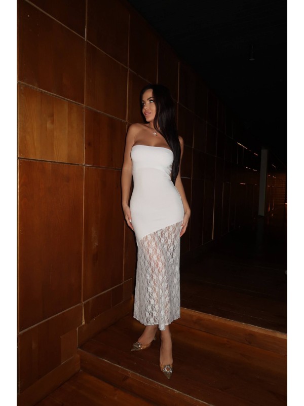 Вечiрня сукня міні з гiпюром молочного кольору 36067