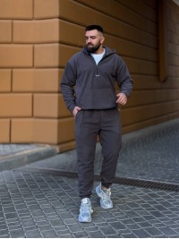 Чоловічий  флiсовий костюм з капюшоном графiтового кольору 36068