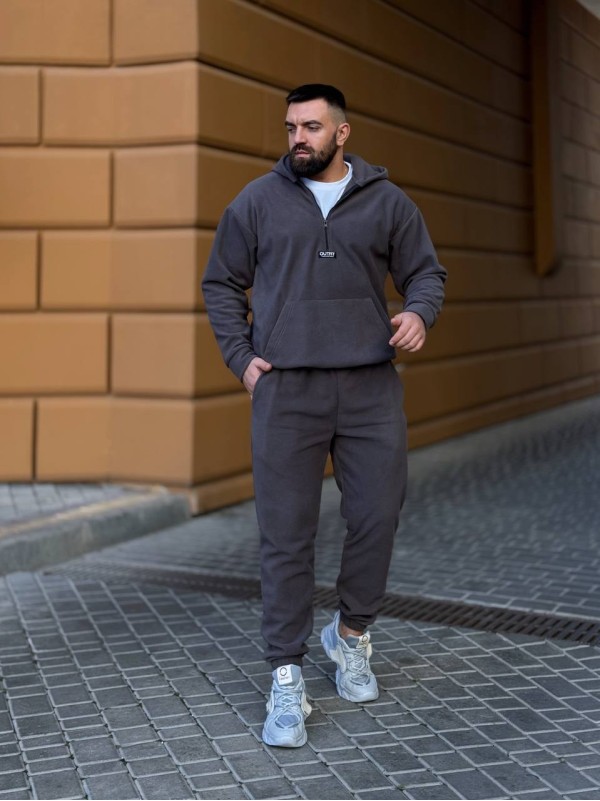 Чоловічий  флiсовий костюм з капюшоном графiтового кольору 36068