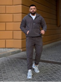 Чоловічий  флiсовий костюм з капюшоном графiтового кольору 36068
