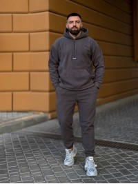 Чоловічий  флiсовий костюм з капюшоном графiтового кольору 36068