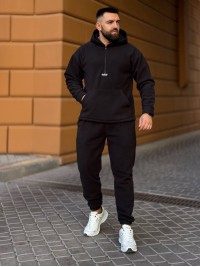 Чоловічий  флiсовий костюм з капюшоном чорного кольору 36069