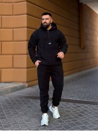 Чоловічий  флiсовий костюм з капюшоном чорного кольору 36069