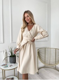 Сукня міді з поясом, світло-бежевого кольору 24223