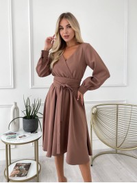 Сукня міді з поясом, кольору мокко 24224