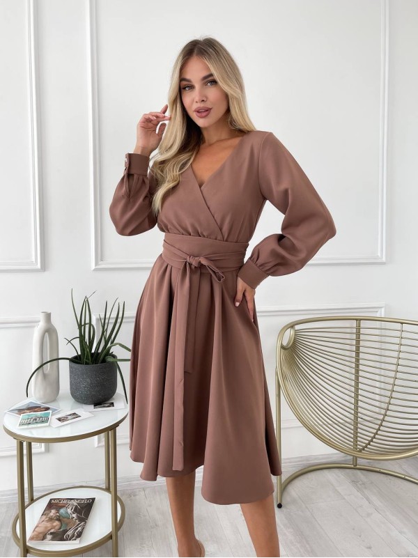 Сукня міді з поясом, кольору мокко 24224
