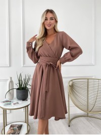 Сукня міді з поясом, кольору мокко 24224