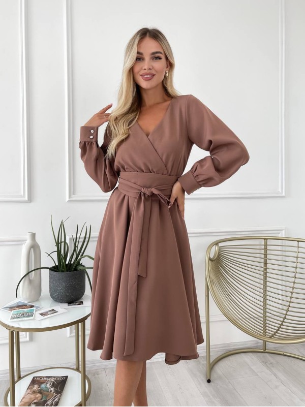 Сукня міді з поясом, кольору мокко 24224