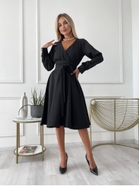 Сукня міді з поясом, чорного кольору 24226