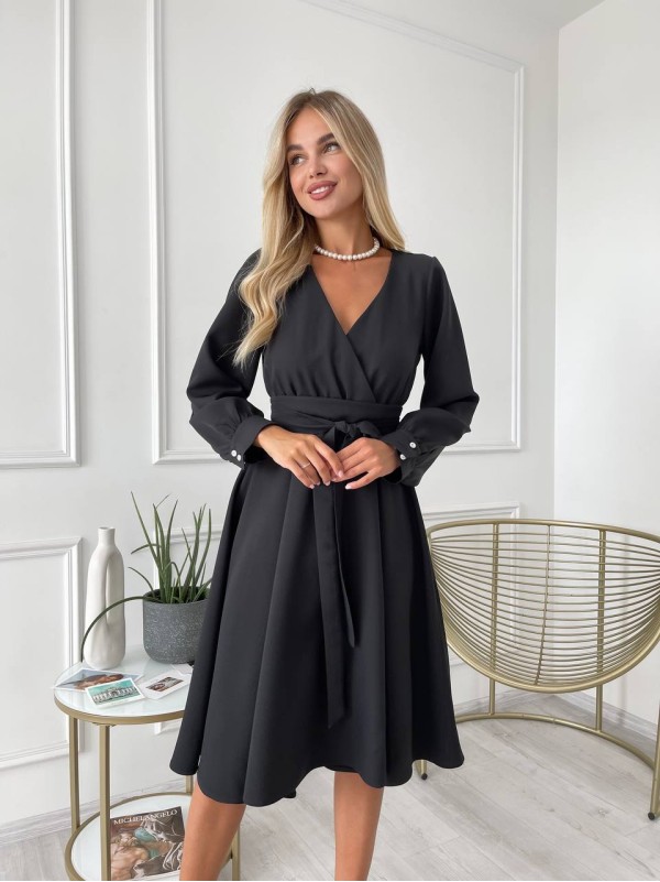 Сукня міді з поясом, чорного кольору 24226