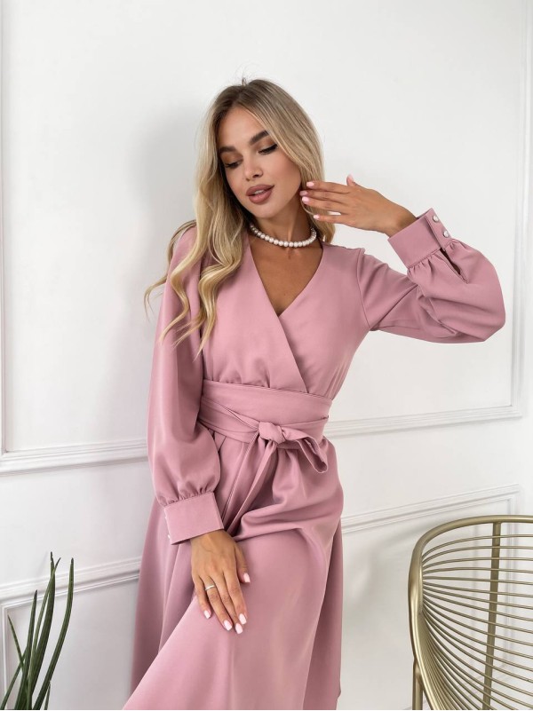 Сукня міді з поясом, фрезового кольору 24227